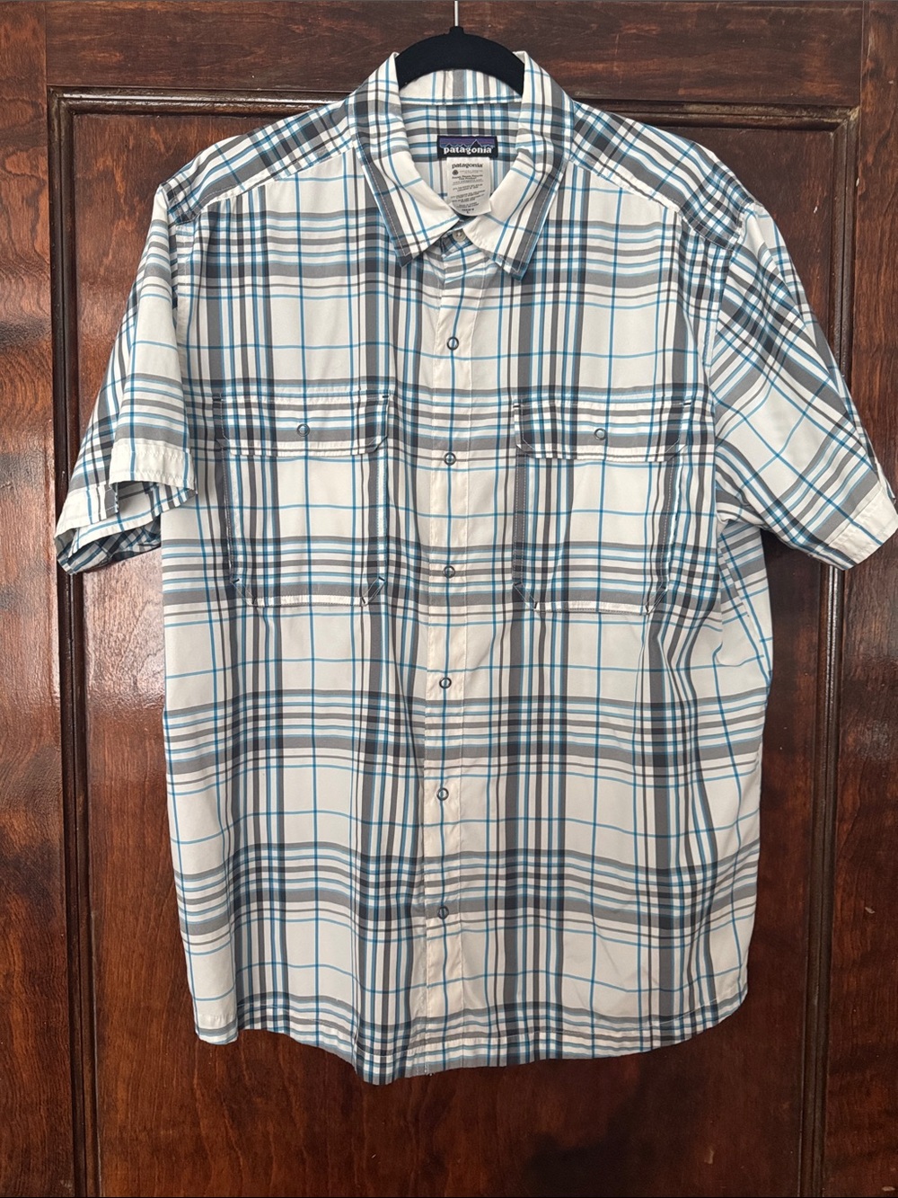 Patagonia Men’s Short-Sleeve Plaid Button-Down Shirt - White, Blue & Brown